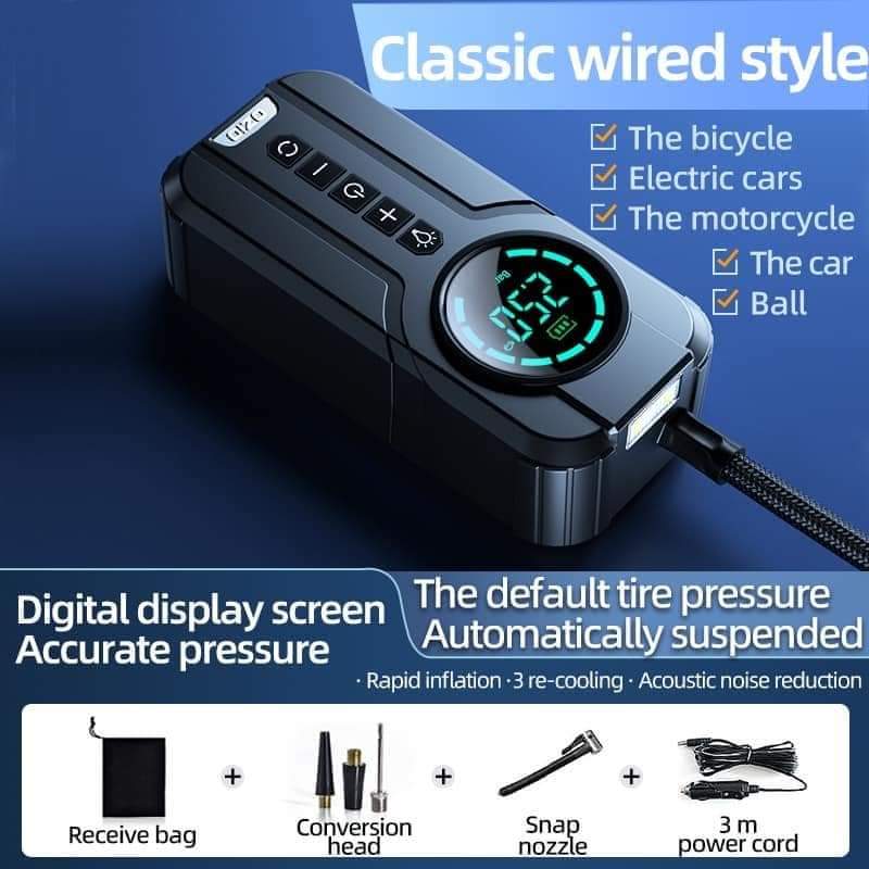 Digital Portable Tire Inflator For Car, Motorcycles and Bicycles